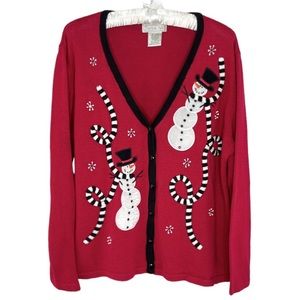 Mandal Bay Red Snowman Cardigan Sweater Size XXL